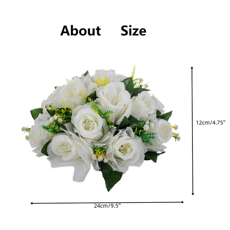 LANLONG 2 PCS Fake Flower Ball Arrangement Bouquet, 15 Heads Plastic Roses with Base, Artificial Flower for Wedding Bouquets Centerpieces Party Valentine's Day Home Decor - Image 5